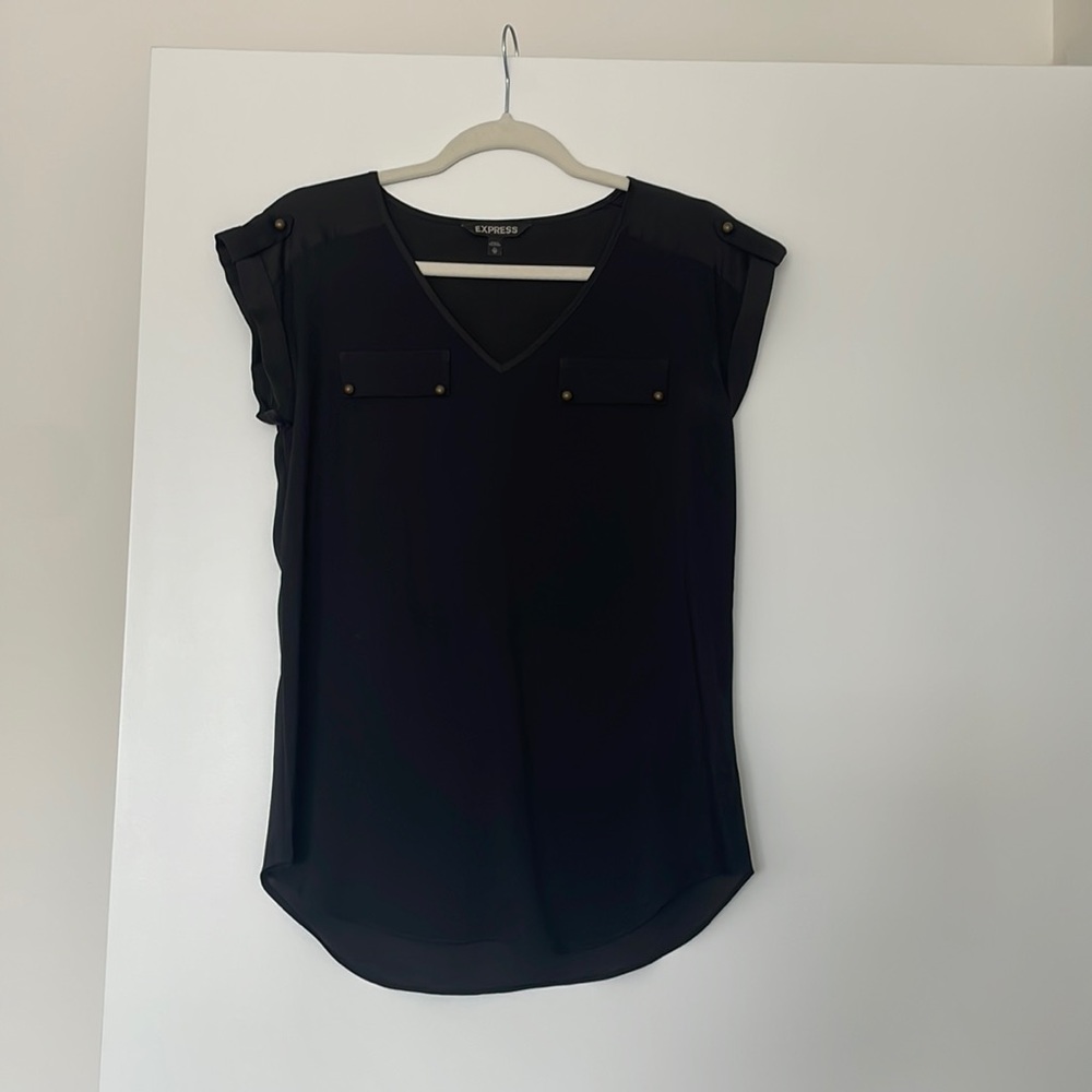 Express size XS black blouse with bronze buttons